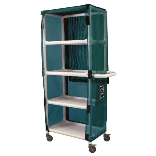 Royal Basket 48 Inch PVC Linen Cart 4-Shelf, Mesh Cover, Green